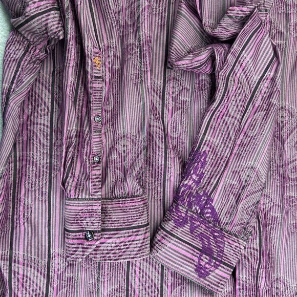 Men's‎ Robert Graham Large Long Sleeve Striped Paisley Button-Up Shirt Purple - Picture 12 of 14
